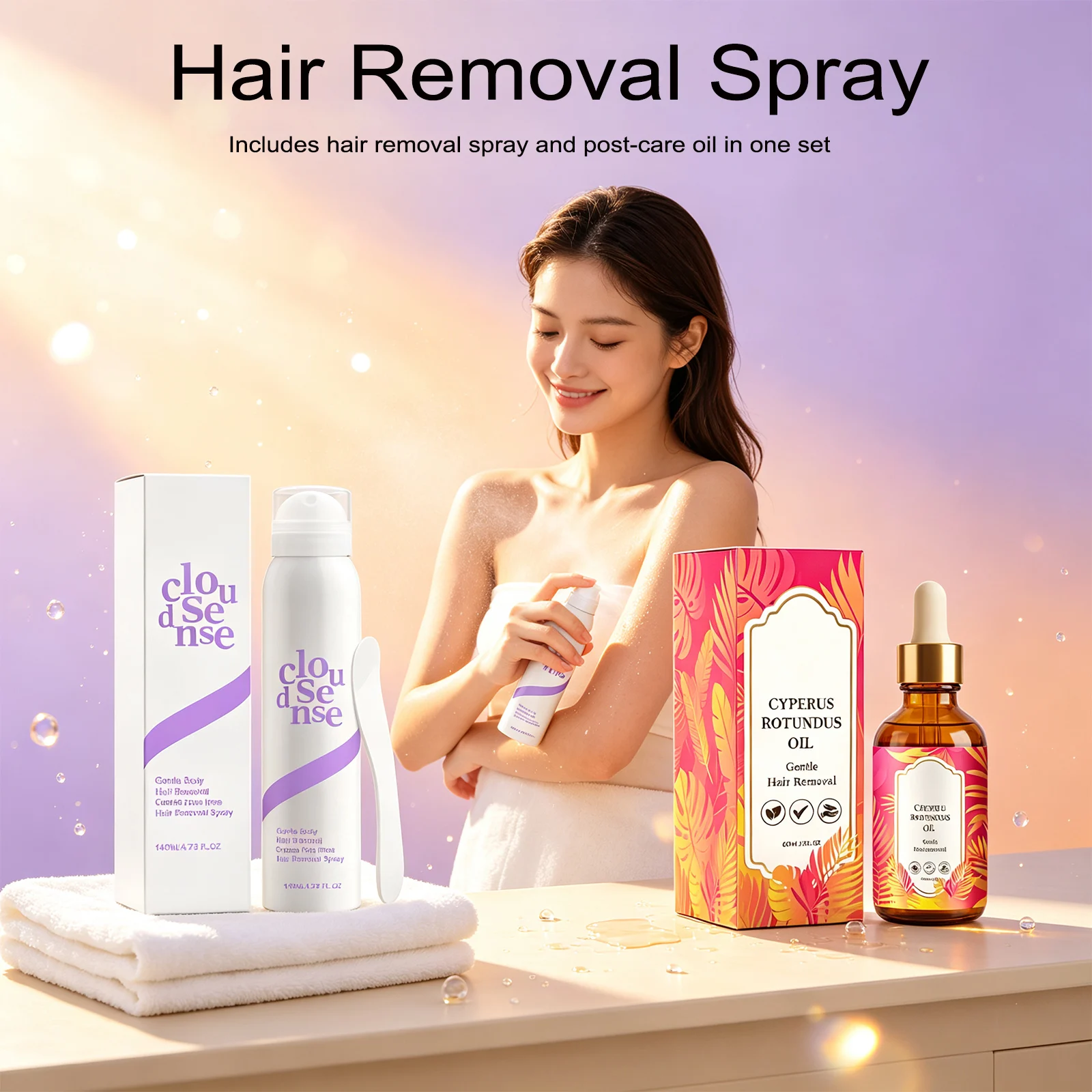 Painless Hair Removal Spray+Cyperus Rotundus Care Oil Fast Acting Reduce Skin Redness Hair Growth Inhibitor Face Arm Body