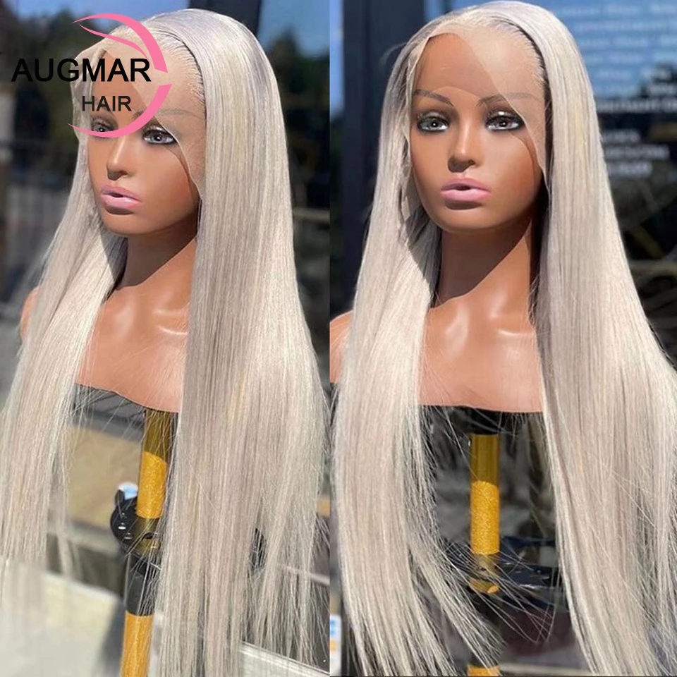 Pre Plucked 13x4 Ash Blonde Straight Lace Front Wigs Human Hair Transparent 30 Inch 360 Lace Frontal Human Hair Wigs For Women