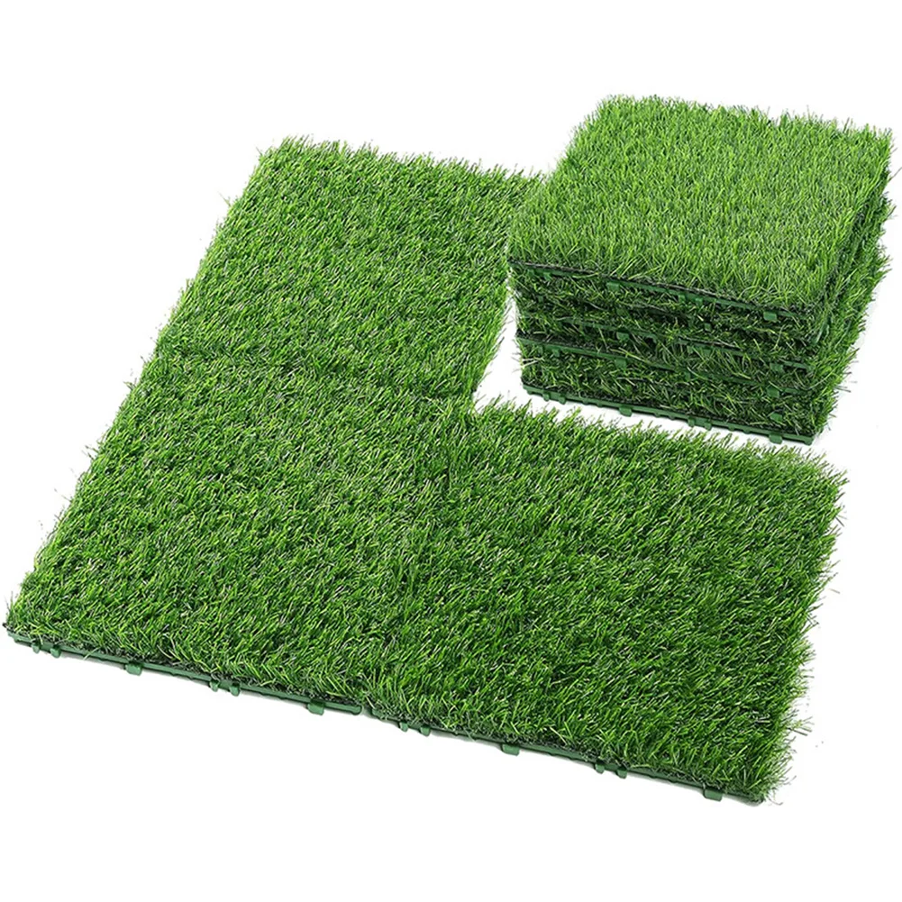 

10 Pcs 12 Inchx12 Inch Fake Grass Deck Turf Tiles Green Interlocking Grass Flooring Tiles Flooring Decor Pad for Indoor Outdoor