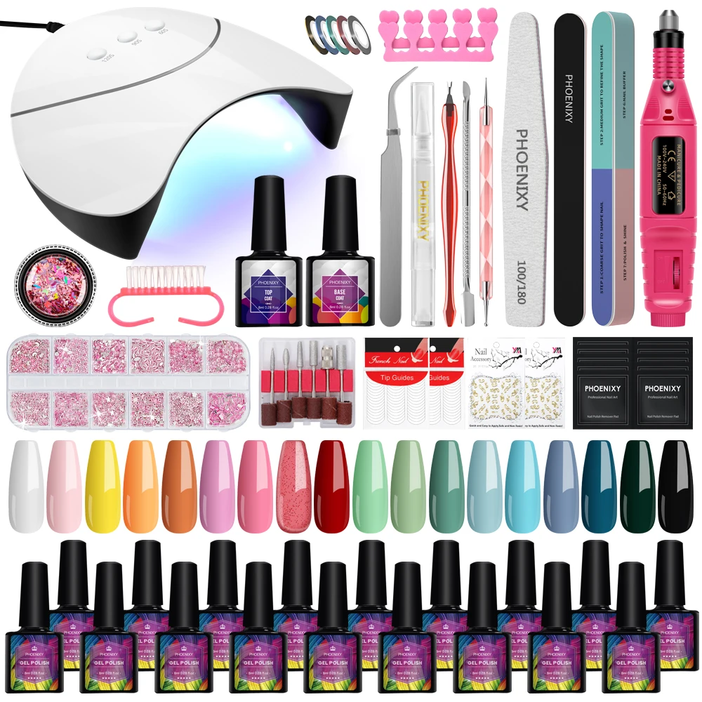 Phoenixy Nail Set Gel Nail Polish Kit with UV LED Lamp Dryer Semi Permanent UV Gel Varnish Set Professional Nail Art Tools Kit