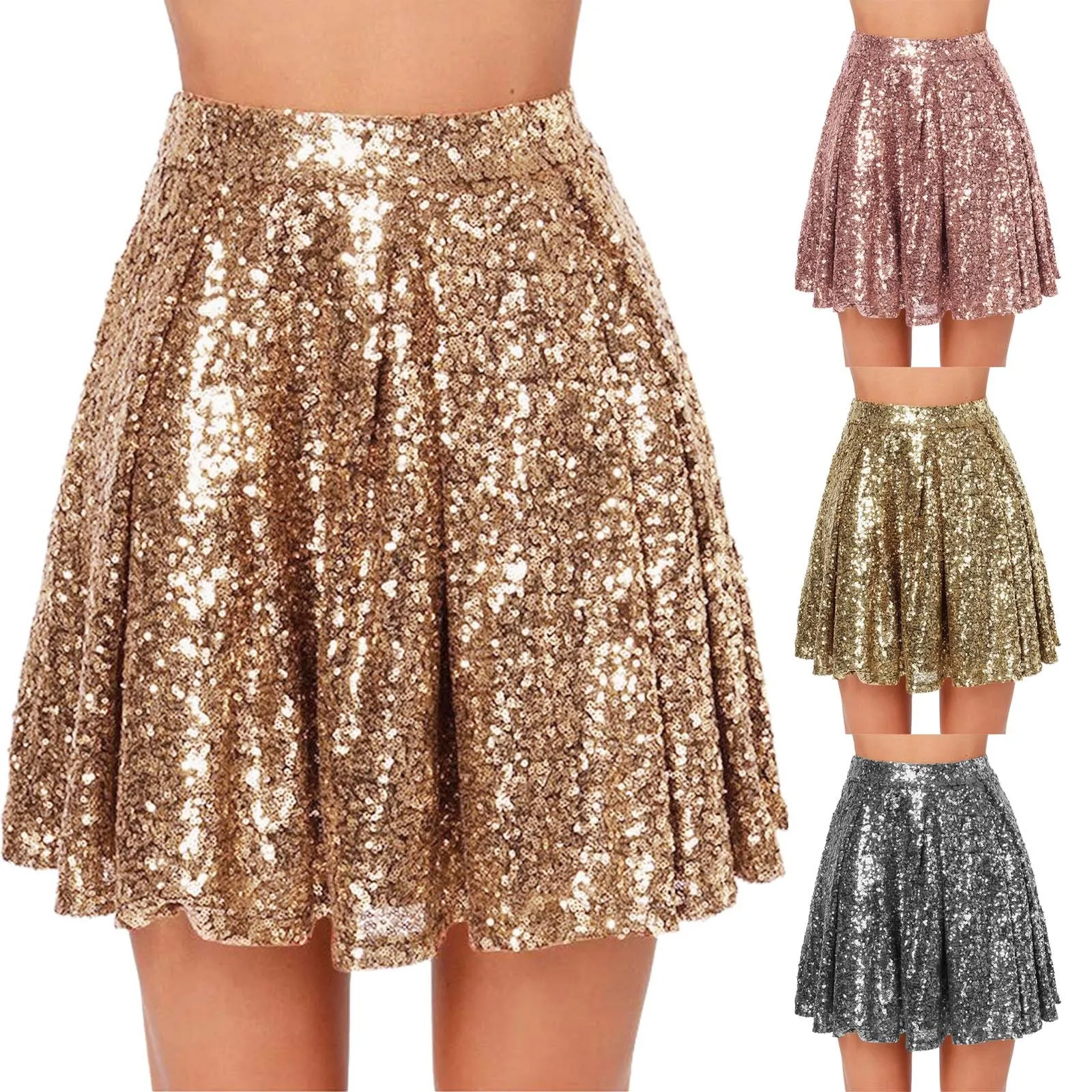 Sexy moda tira ouro lantejoulas saia primavera verão feminino senhoras curto mini plissado glitter saia quente noite clube festa wear