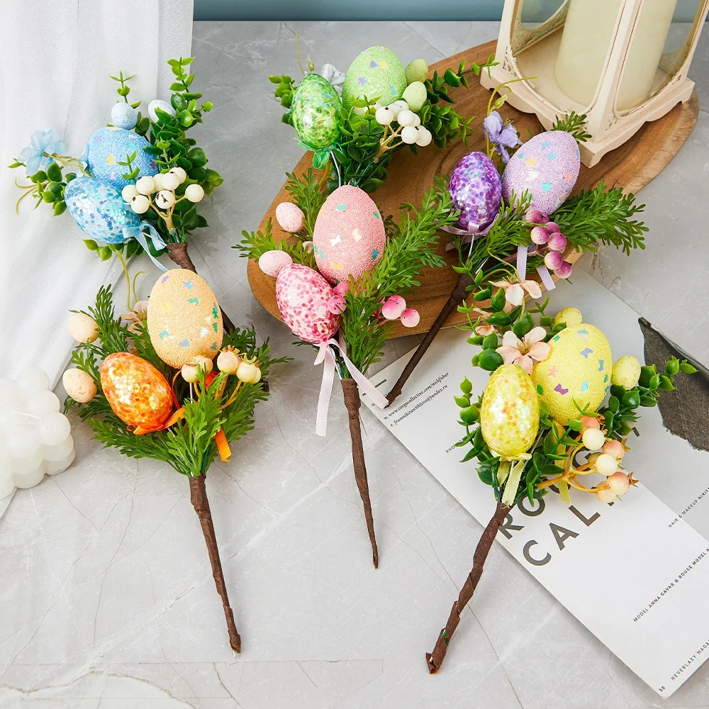 Easter Egg Floral Picks | Colorful Artificial Egg & Flower Branch Stems, Spring Tabletop Decor for Home, Office & Easter Party