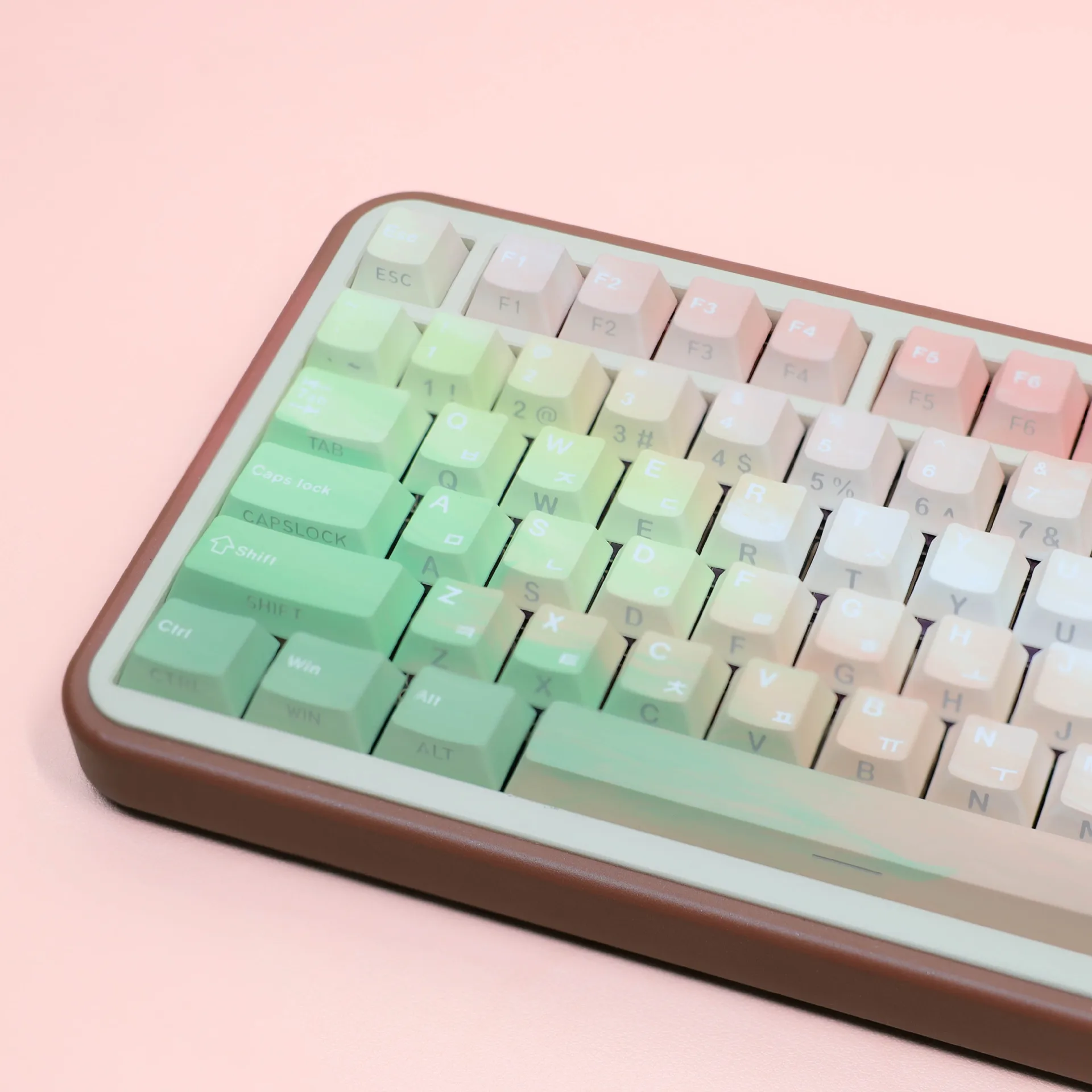 Little Elf Pink Gradient PBT Dye-Sublimation Keycaps, Side-Lit Backlit Russian French German Spanish Layout, ANSI/ISO Compatible