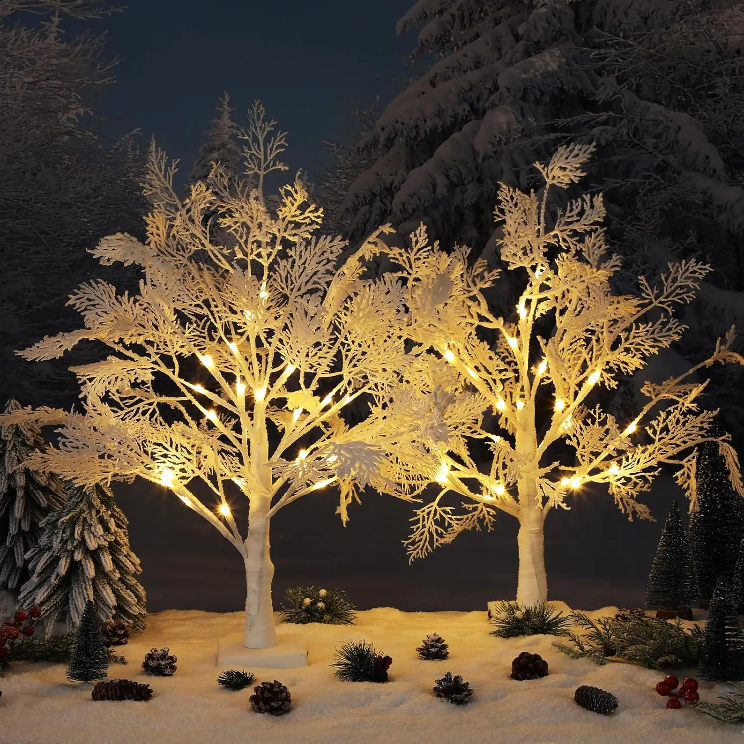 

2-Pack 24' Flocked White Christmas Tree – Battery-Powered Indoor Tabletop Decor