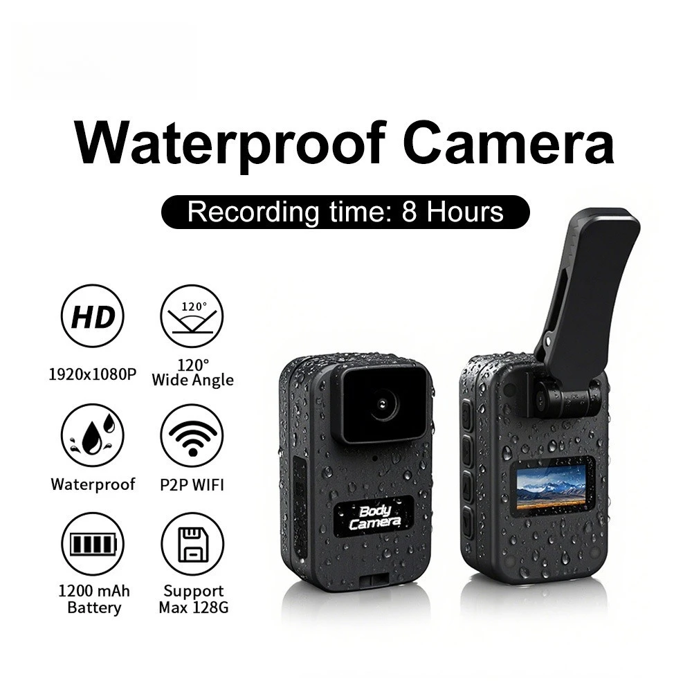 1080P HD Waterproof Body Camera, 120° Wide Angle WiFi Action Cam, 8 Hours Recording Wearable Mini Camera with 0.98