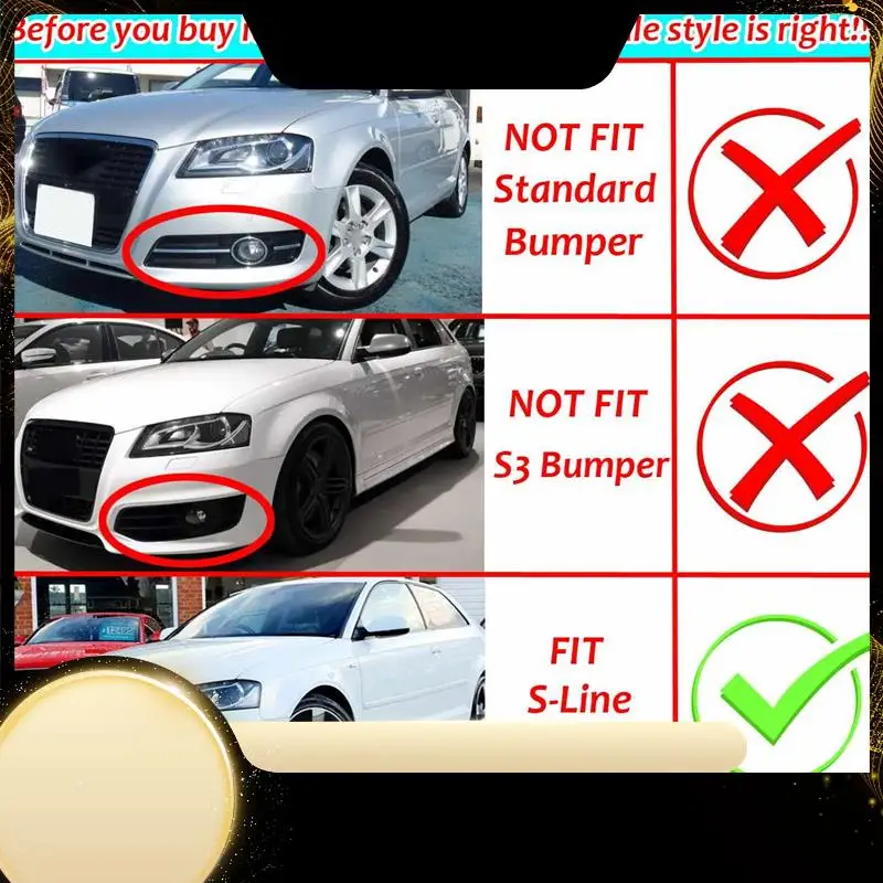 

1 Pair Car Front Bumper Fog Light Mesh Grille Accessories For A3 8P S-Line 2009-2012 Fog Lamp Honeycomb Grille Covers-A74F