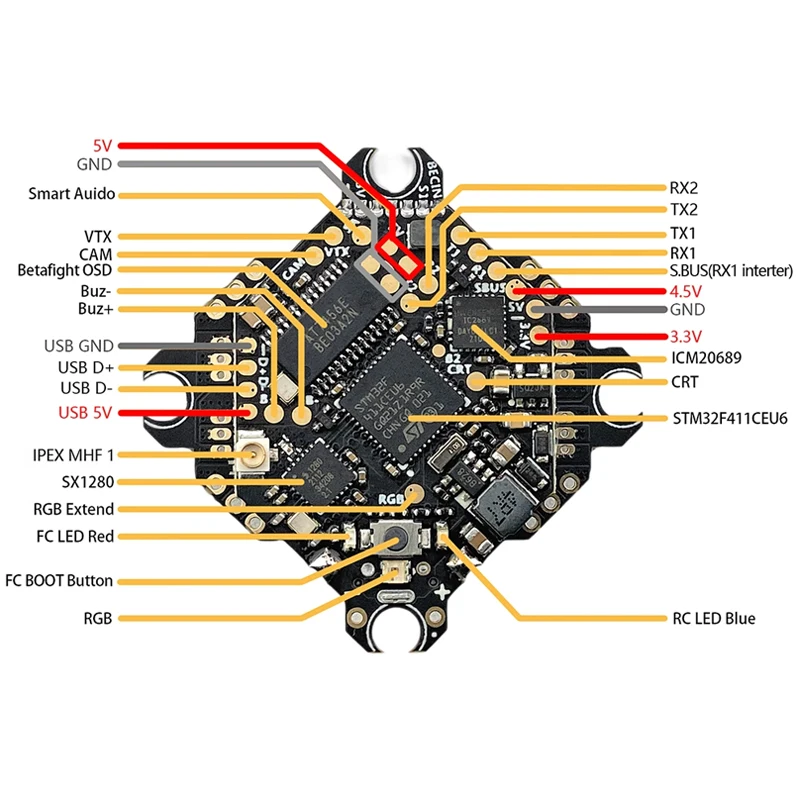 다윈FPV F415 AIO 플라이트 컨트롤러 4인1 F4 2.4G 익스프레스LRS FC ESC 블루제이 ELRS3.X 1-3S 리포 FPV RC 드론 쿼드콥터용