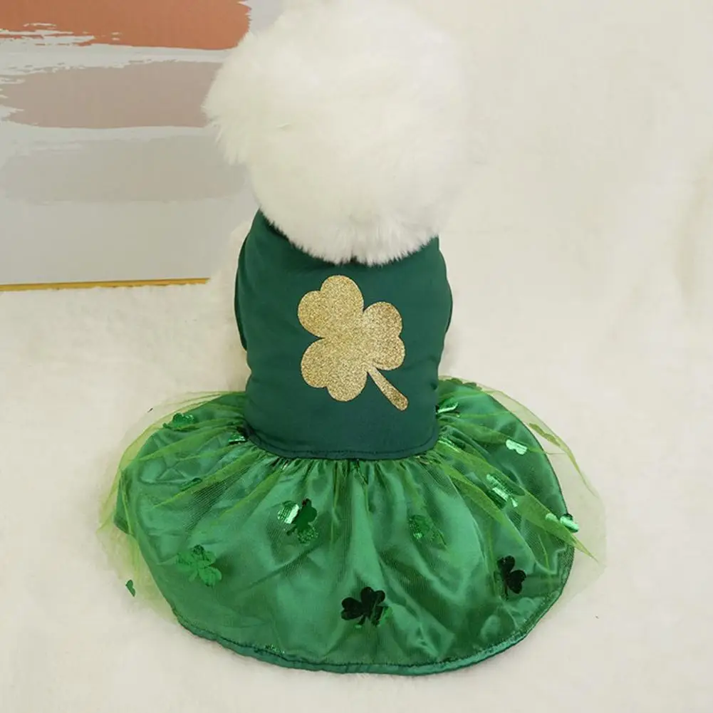 Dog Dress Clover Pattern Pet TutuSkirt Small Dog Cat Apparel Formal Pet Prom Dress for Wedding Birthday St.Patricks Day