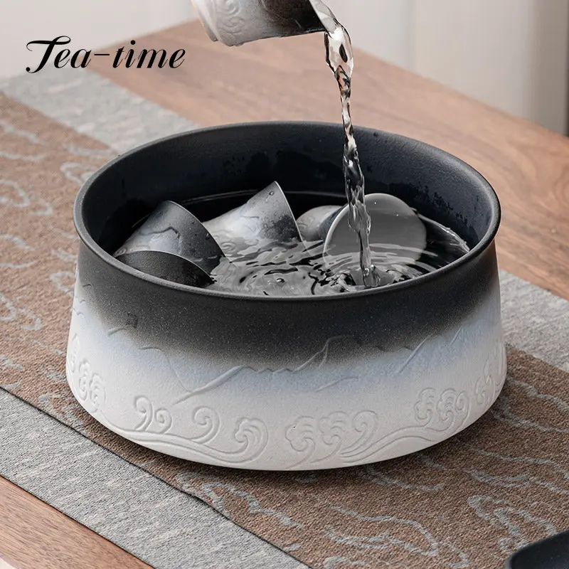 Japanese Ceramic Tea Wash Basin Zen Extra-large Tea Cup Utensils Pen Wash Tea Residue Tank Tea Dust Cylinder Barrel Tea Ceremony