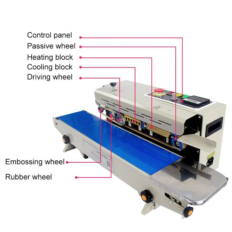 

Counter Continue Heat Band Sealer Plastic Film Bag Sealer Stainless Steel Food Packaging Sealing Machine