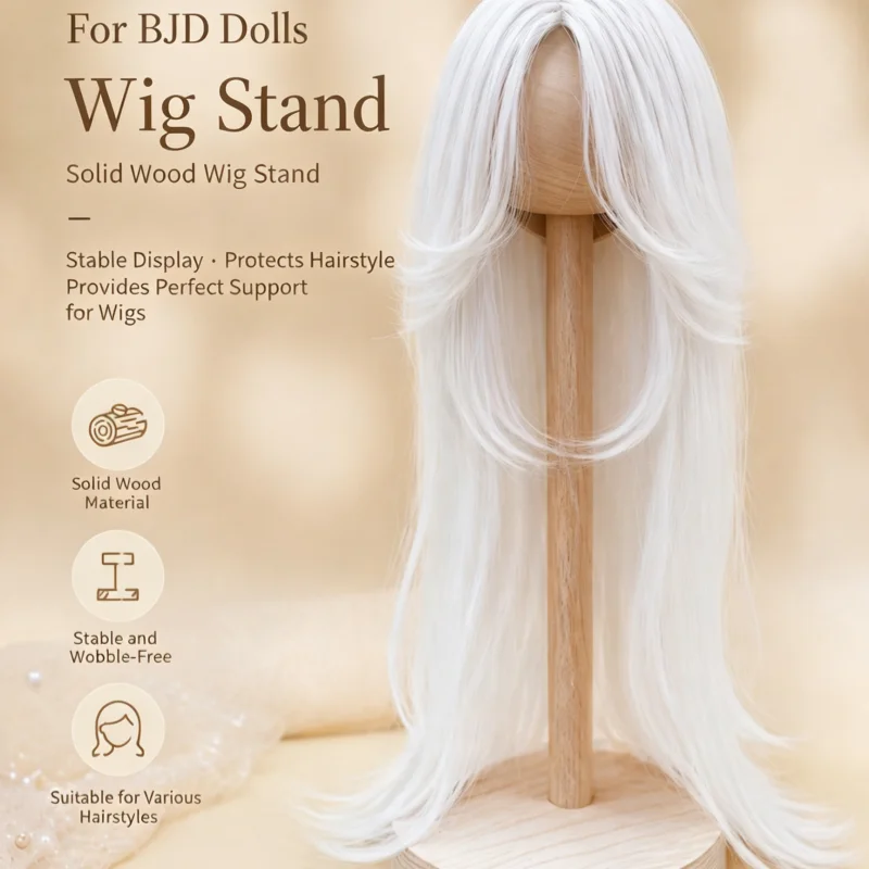 BJD Doll Wooden Wig Head Stand Holder for 1/3 1/4 1/6 1/8 1/12 Scale Doll Wig Trimming Styling Display Organizer Craft Accessory