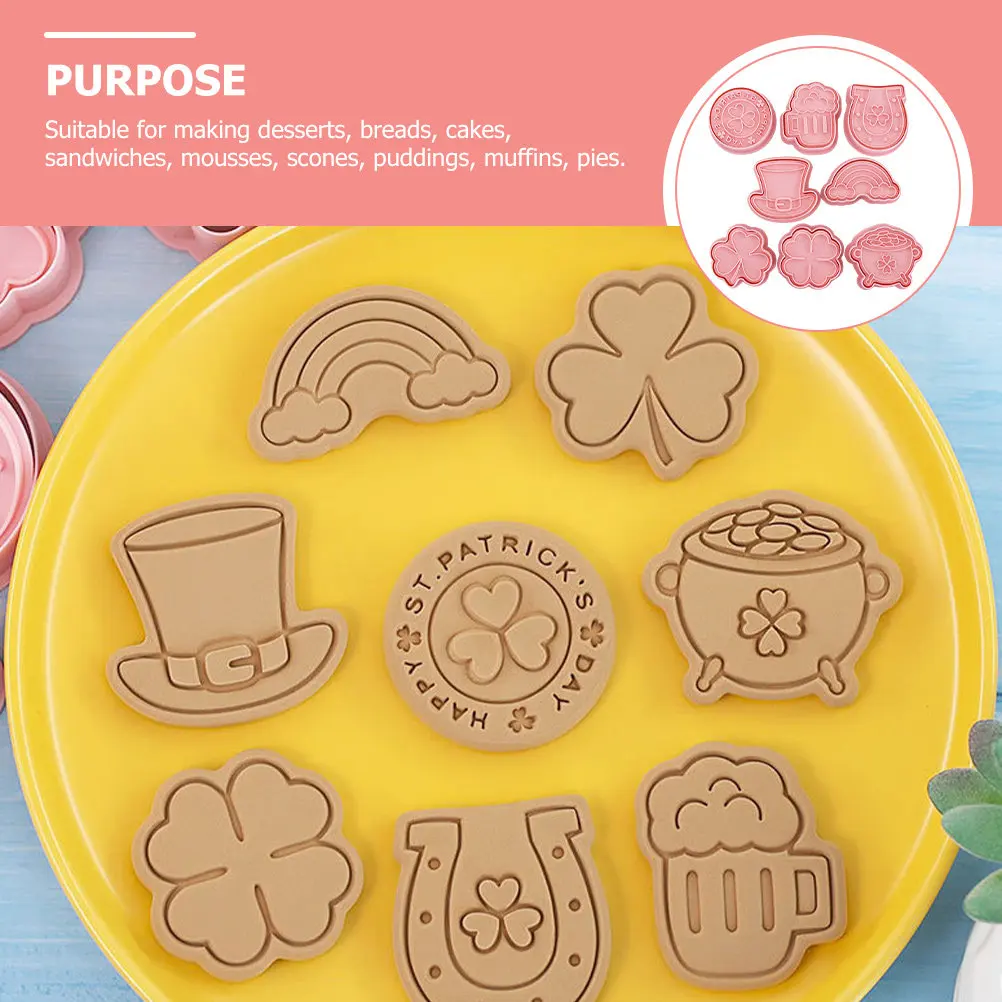 

8Pcs Clover Shaped Baking Molds St Patrick's Day Cookie Cutter Set Cake Muffin Pie Pudding Mold for Home Family Crafting