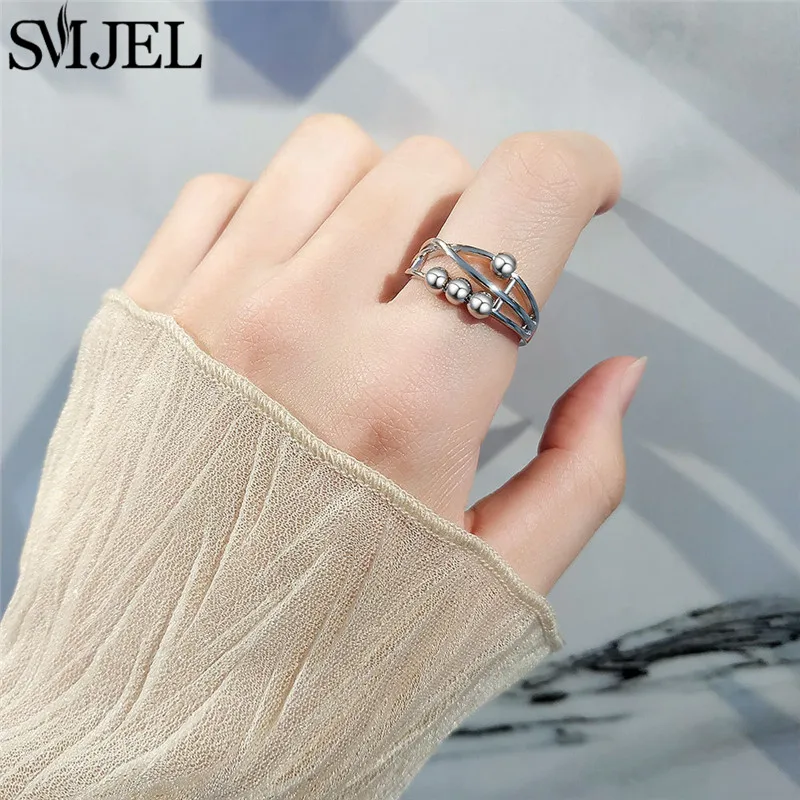 Simple Metal Beads Anxiety Ring Stress Relief Fidget Rings for Women Men Rotate Freely Antistress Spiral Rotate Jewlery