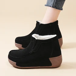 Women Fur Walking Shoes 5CM Flats Plush Loafers Outdoor Black Fitness Sports Sneakers Comfortable Big Size 35-41