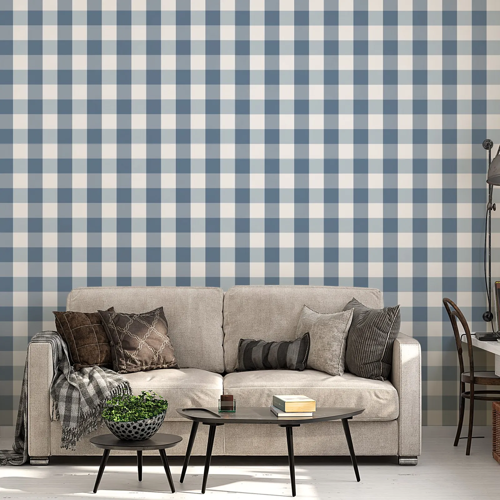 Tiles Checkerboard Wallpaper, Removable Peel and  Stick WallPaper,Traditional Wallpaper Options.Modern Navy Blue  Wallpaper