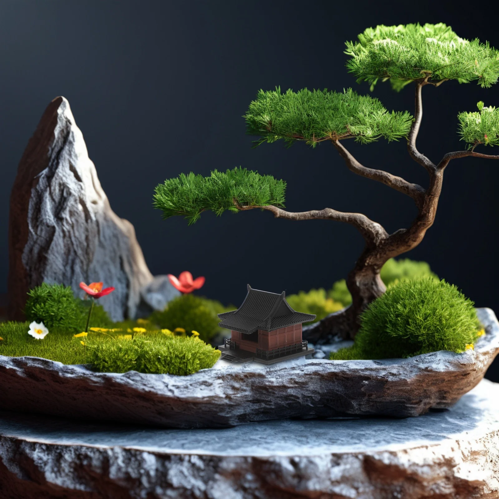 

Miniature Chinese Pavilion Ornament Traditional Style for Garden Bonsai Fish Tank Micro Landscape Decor Home Office Desktop