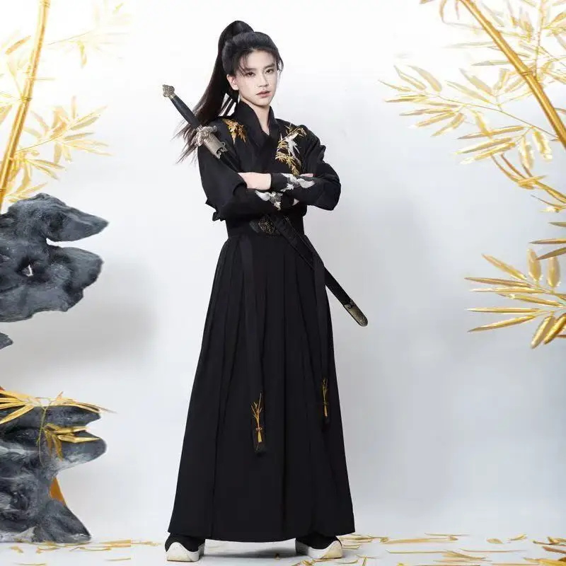 خمر Wuxia القتالية Hanfu التقليدية الصينية كرين الخيزران التطريز المرحلة دعوى الرجال النساء هالوين تأثيري الملابس كبيرة