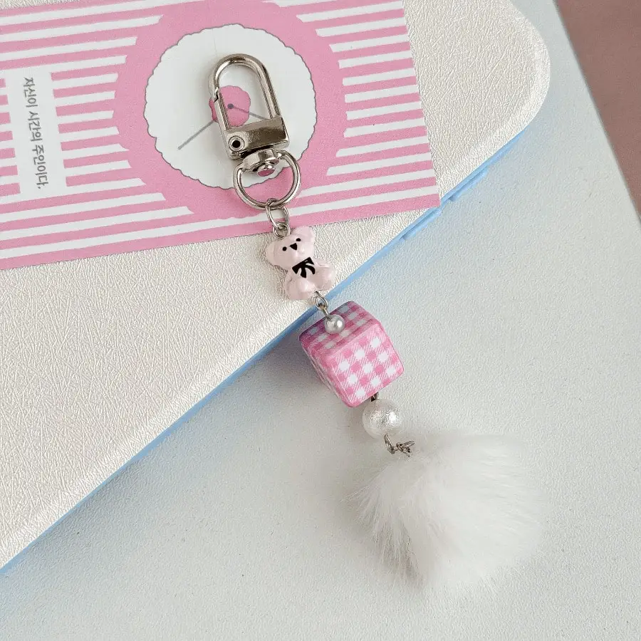 

Cartoon Sweet Bear Hairball Mobile Phone Chain Girl Heart Ins Bow Keychain Schoolbag Pendant Small Gift