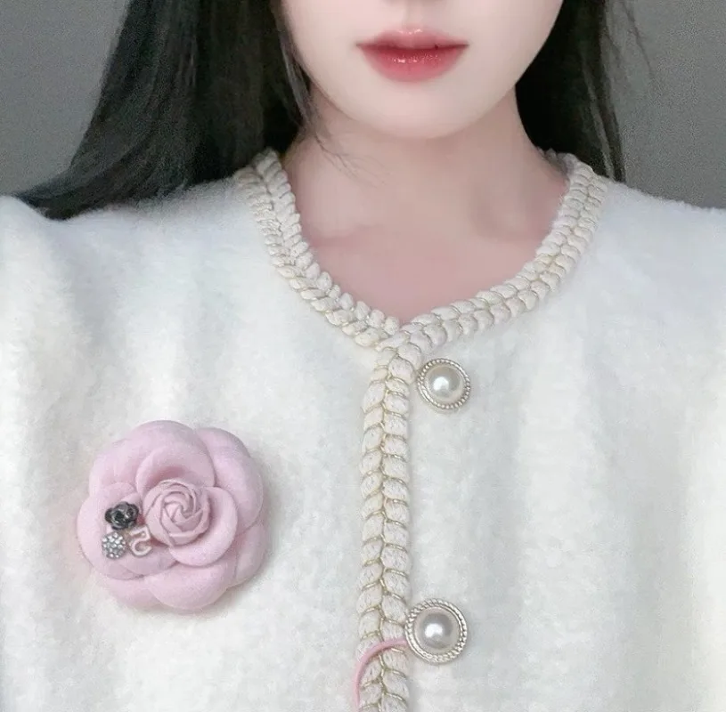 7CM New retro digital camellia brooch fabric handmade floral woolen pin women's jewelry accessories badge corsage