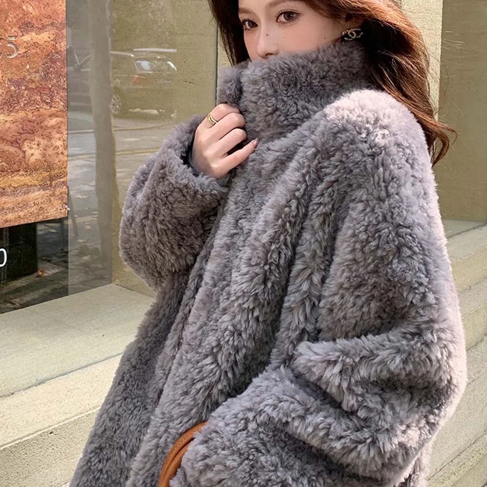 سترة نسائية من فراء الضأن الراقية متعددة الاستخدامات للنساء للخريف والشتاء سترة من فراء الضأن بأزرار فضفاضة #2