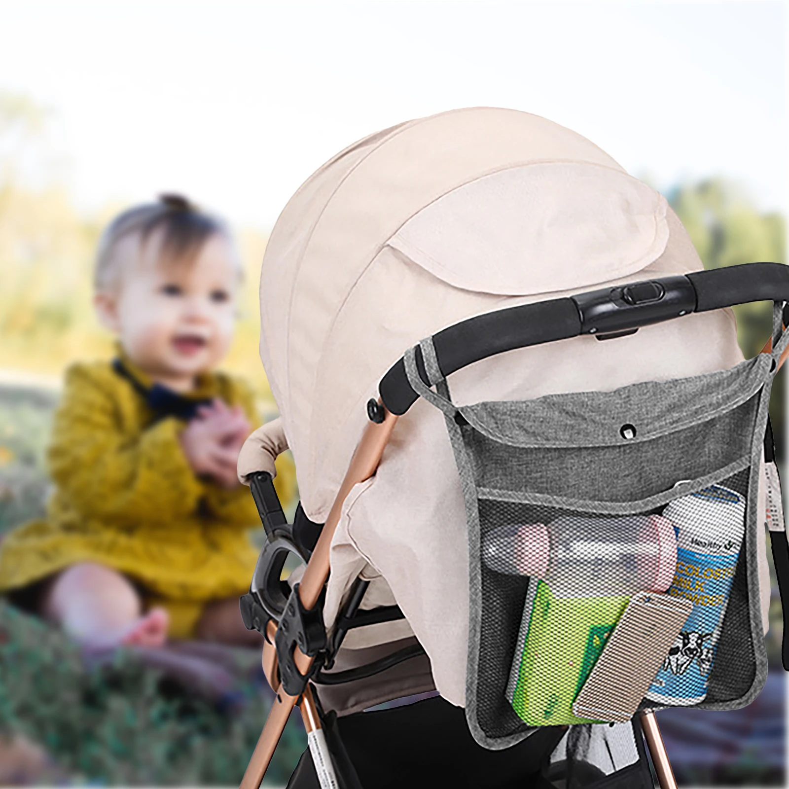

Linen Stroller Hanging Bag for Baby Snacks Diapers Travel Kids Tray Portable Universal Storage Lightweight Practical Design