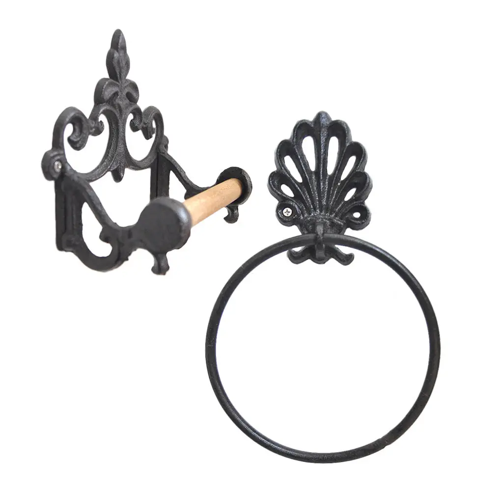 

2Pcs Heavy Duty Iron Towel Hanging Ring with Tissue Holder for Small Bathroom Space Saving Rust Resistant Elegant Modern Fixture