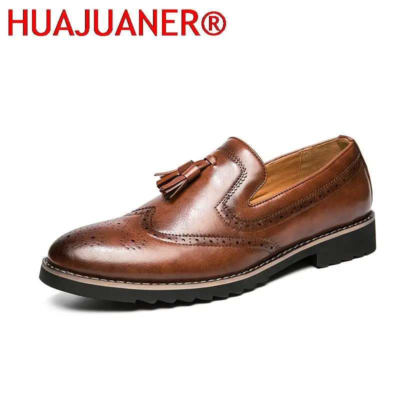 

Men Dress Casual Shoes Leather Tassel Slip on Shoes Man Business Oxford Shoes For Men Dance Party Loafers Wedding Formal Oxfords