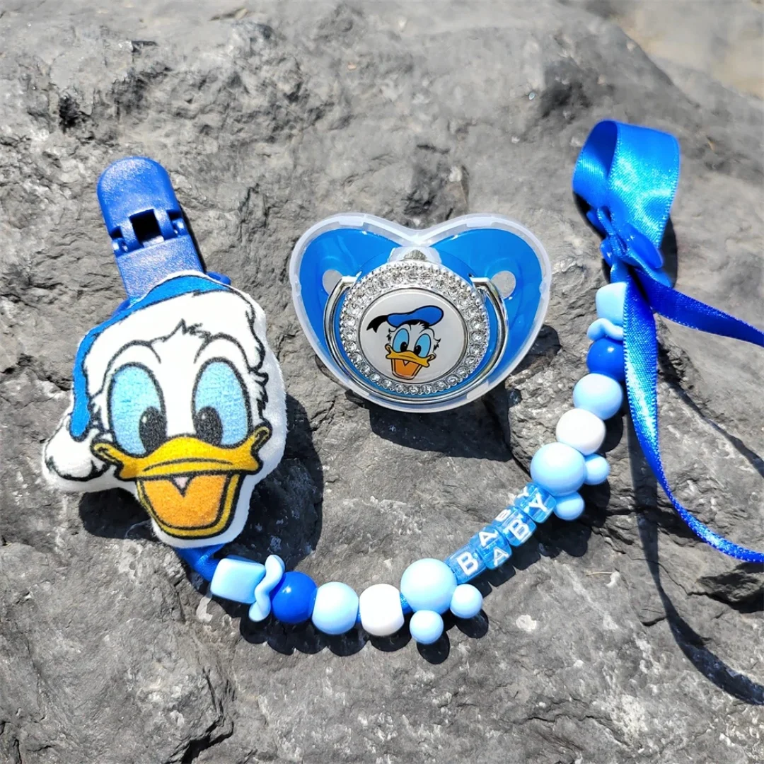 2024 Babyfopspeenketting met kralenclip Donald Duck Print Baby BPA-vrij Luxe Bling-fopspeen Siliconen dummy-fopspeen Chupeta