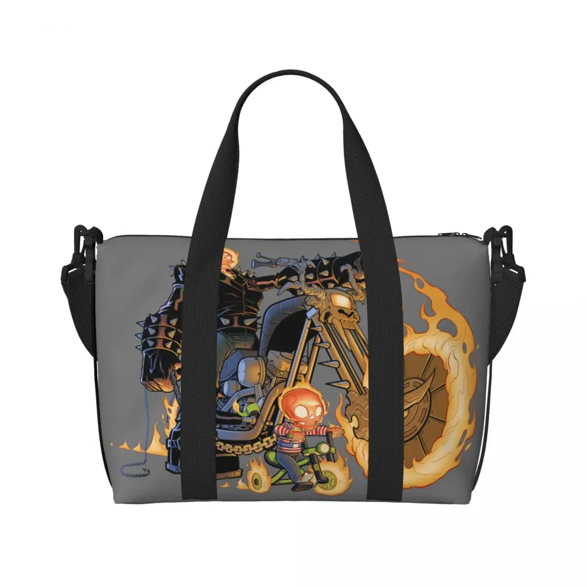 

Custom Funny Cartoon Ghost Rider Beach Tote Bag Women Extra Large Gym Carry On Travel Shopping Bags