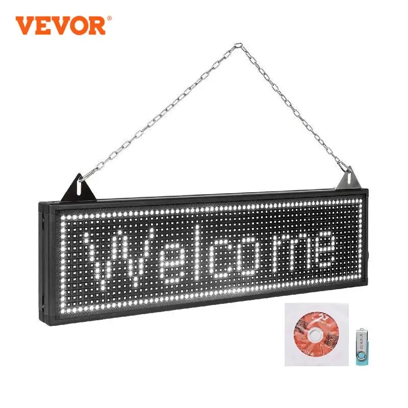 VEVOR Wi-Fi LED Scrolling Sign 27 x 8 in White/Red P10 DIY Programmable Message Sign Commercial LED Display Board Billboards