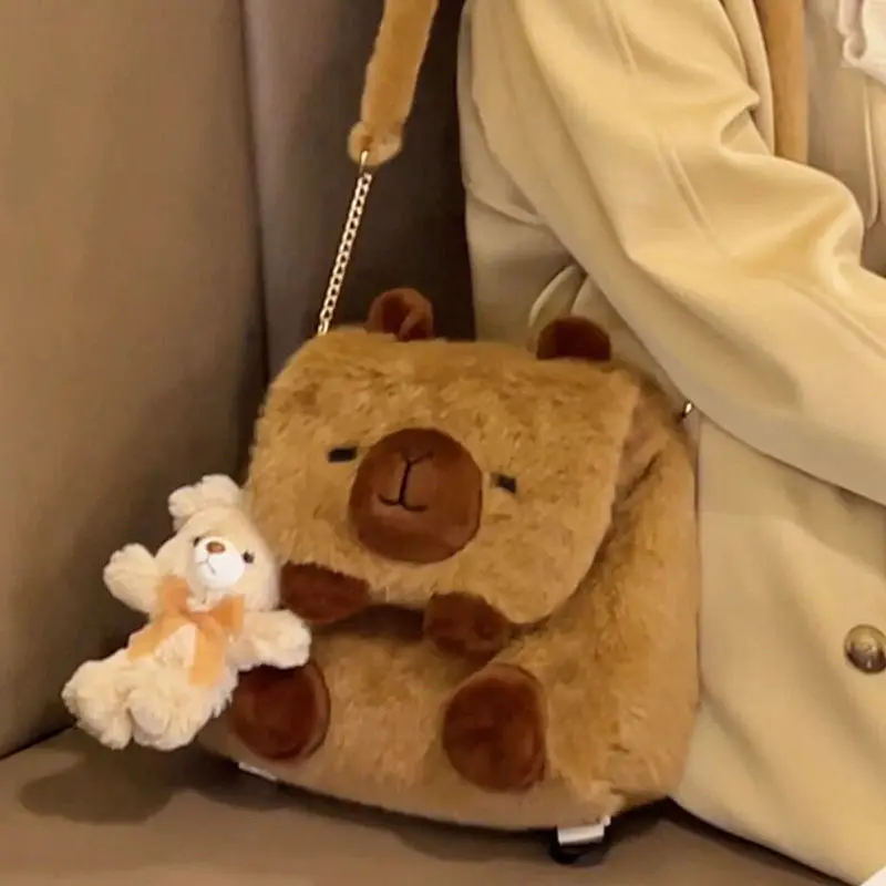 Tas punggung boneka Capybara, tas sekolah imut kartun kapasitas besar, tas selempang wanita, tas dompet tangan