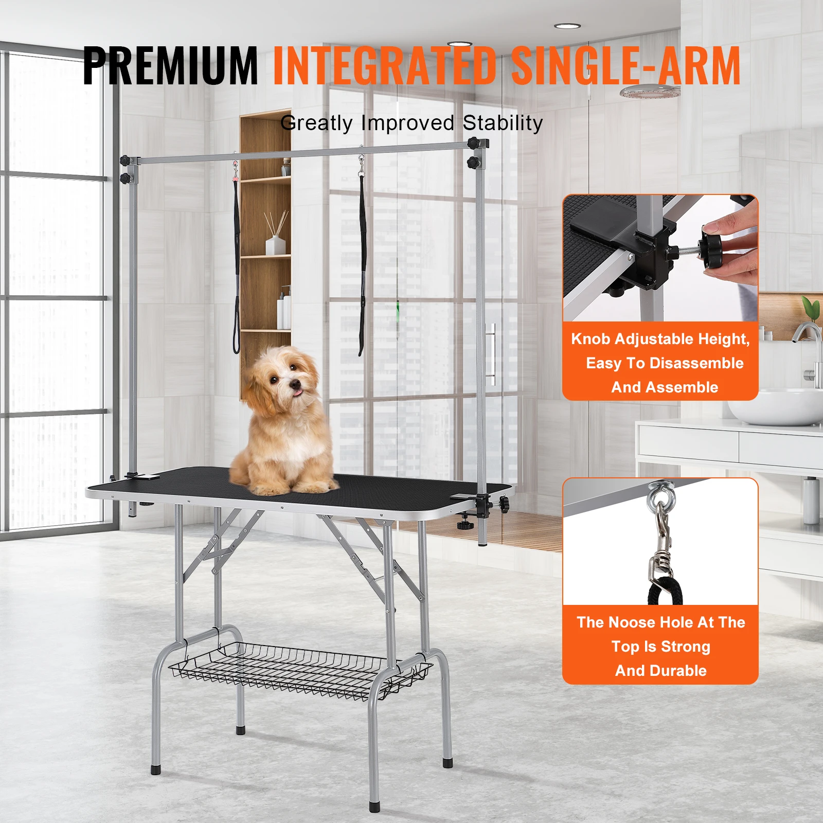 Pet Grooming Table Two Arms With Clamp, 46'' Dog Grooming Station, Foldable Pets Grooming Stand For Medium And Small Dogs, Free