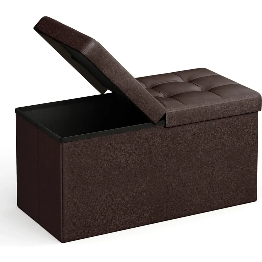 

SONGMICS 30 Inches Folding Storage Ottoman Bench with Flipping Lid, Storage Chest Footstool, Faux Leather, Brown ULSF45BR