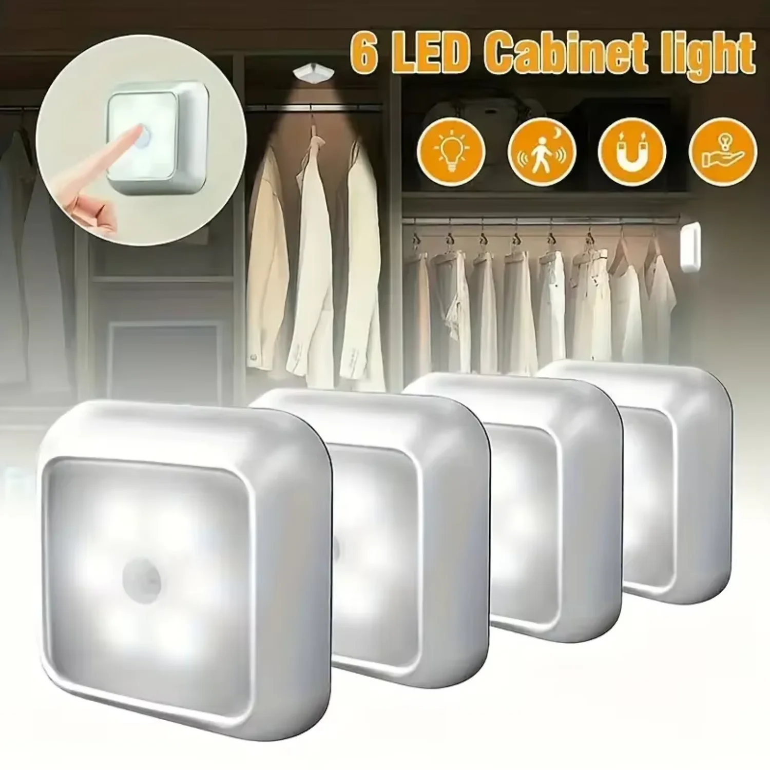 

6LED Cabinet Light Motion Sensor Night Light Wall Lamp Closet Cabinet Stair Wireless Bedroom Corridor Staircase Indoor Decor