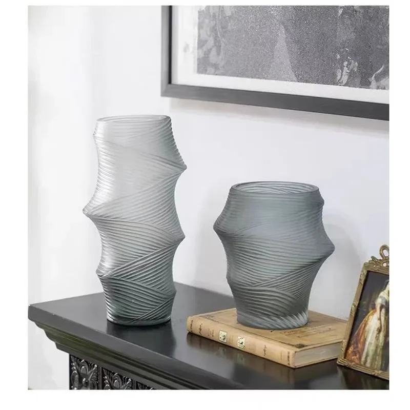 Modern Luxury Irregular Glass Vase Handmade Engraved Flower Pot Home Decor Living Room Table Centerpiece Ornament Wholesale