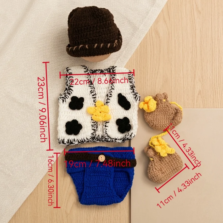 4Pcs Soft Handmade Knit Newborn Photography Props Farm Style Outfit Cute Rustic Costume Infant Baby Photo Shoot Accessories