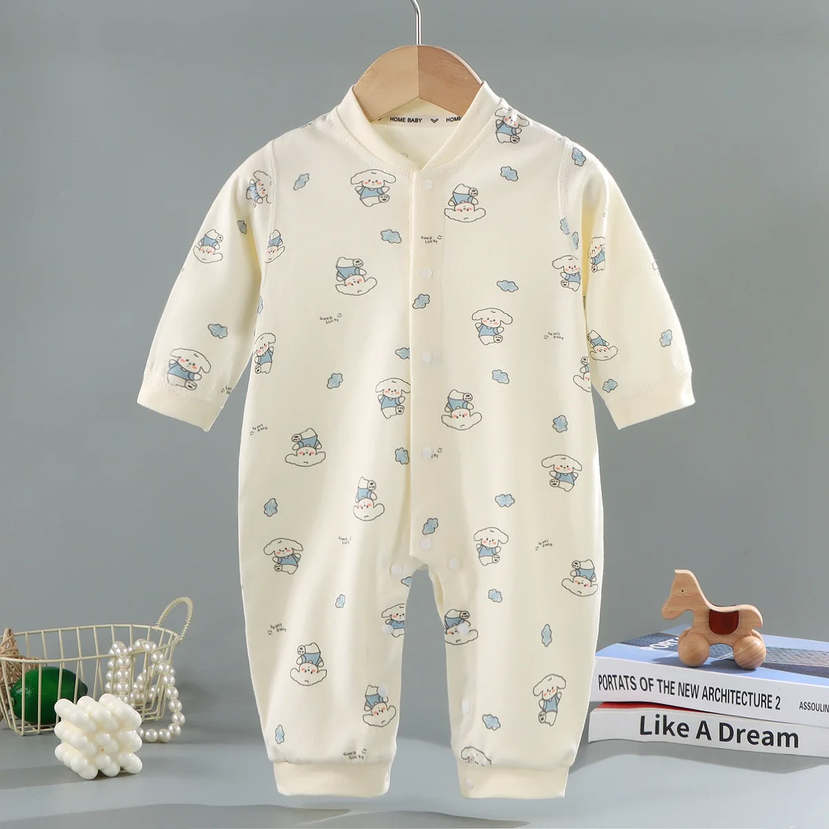 Somenie Spring Autumn Seam‑Free Class A Cotton Newborn Romper, Long Sleeve Cartoon Baby Bodysuit Sleepwear For Boys And Girls