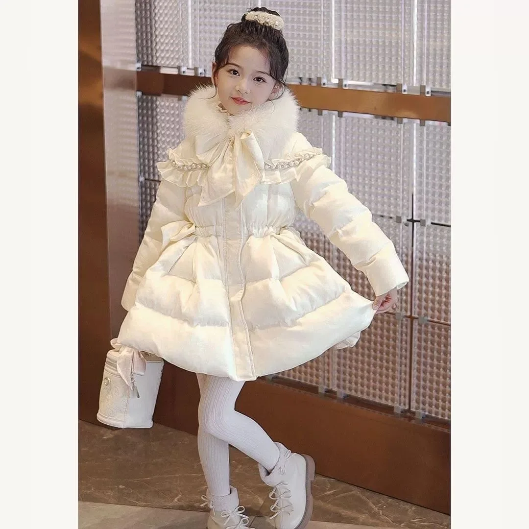 

Winter New Girls' Coat Warm Soft Long Children's Coat Thick Solid Color Lapel Cotton Jacket Cute Baby Girl Outerwear RM92