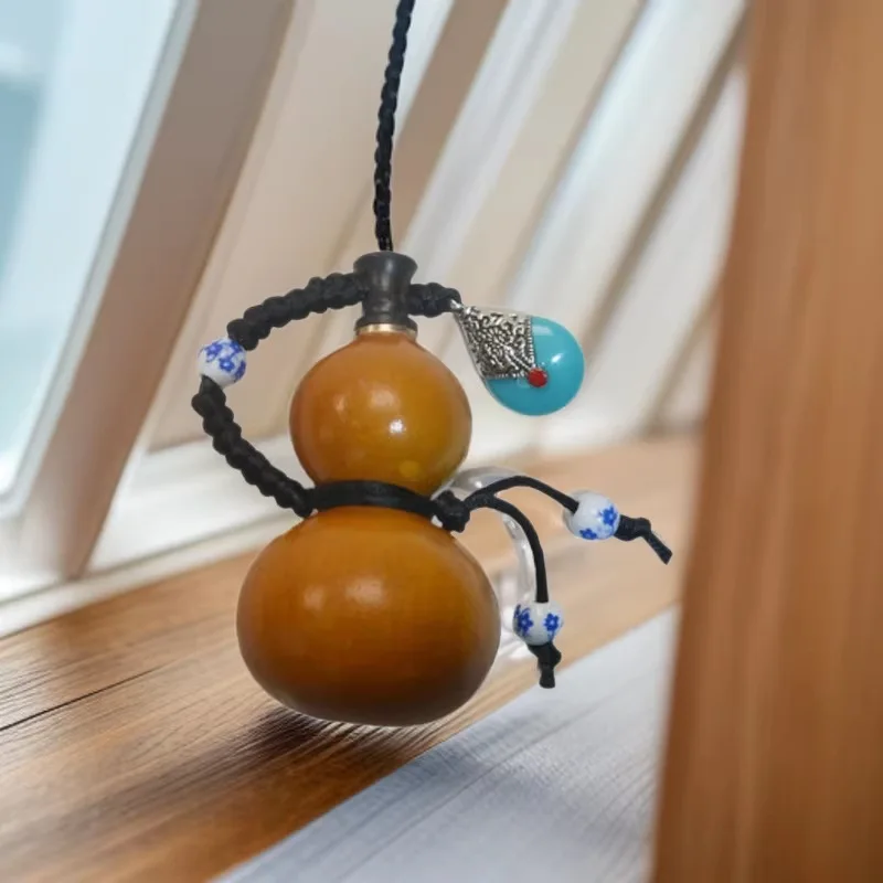 Natural Mini Open Gourd Pendant Hand Braided Rope Polished Patina Gourd Hanging Ornament Collectible Craft Accessory Gift