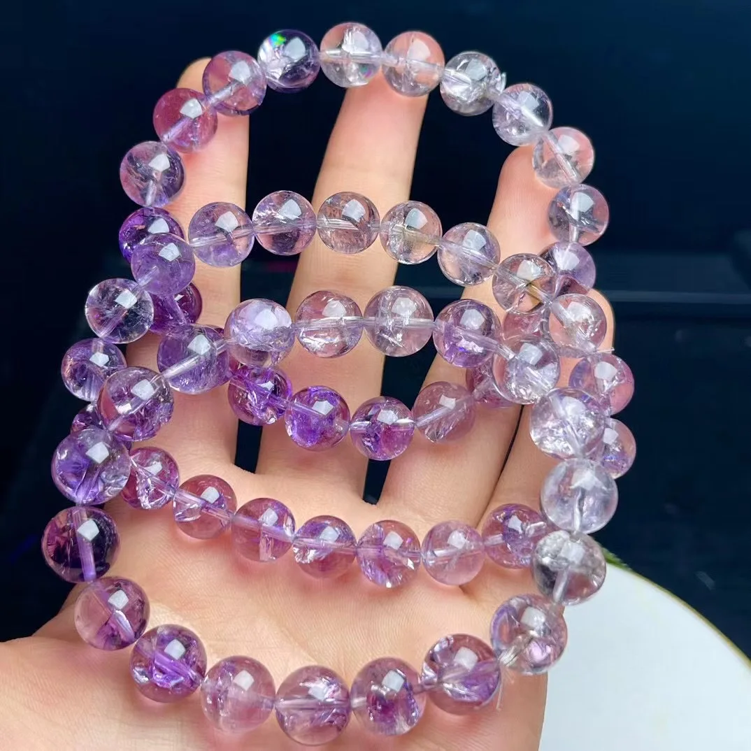 1 Pc Natural Amethyst Azeztulite Bracelet Round Beads Gradient Ramp Reiki Healing Stone Fashion Jewelry Gift For Women Men