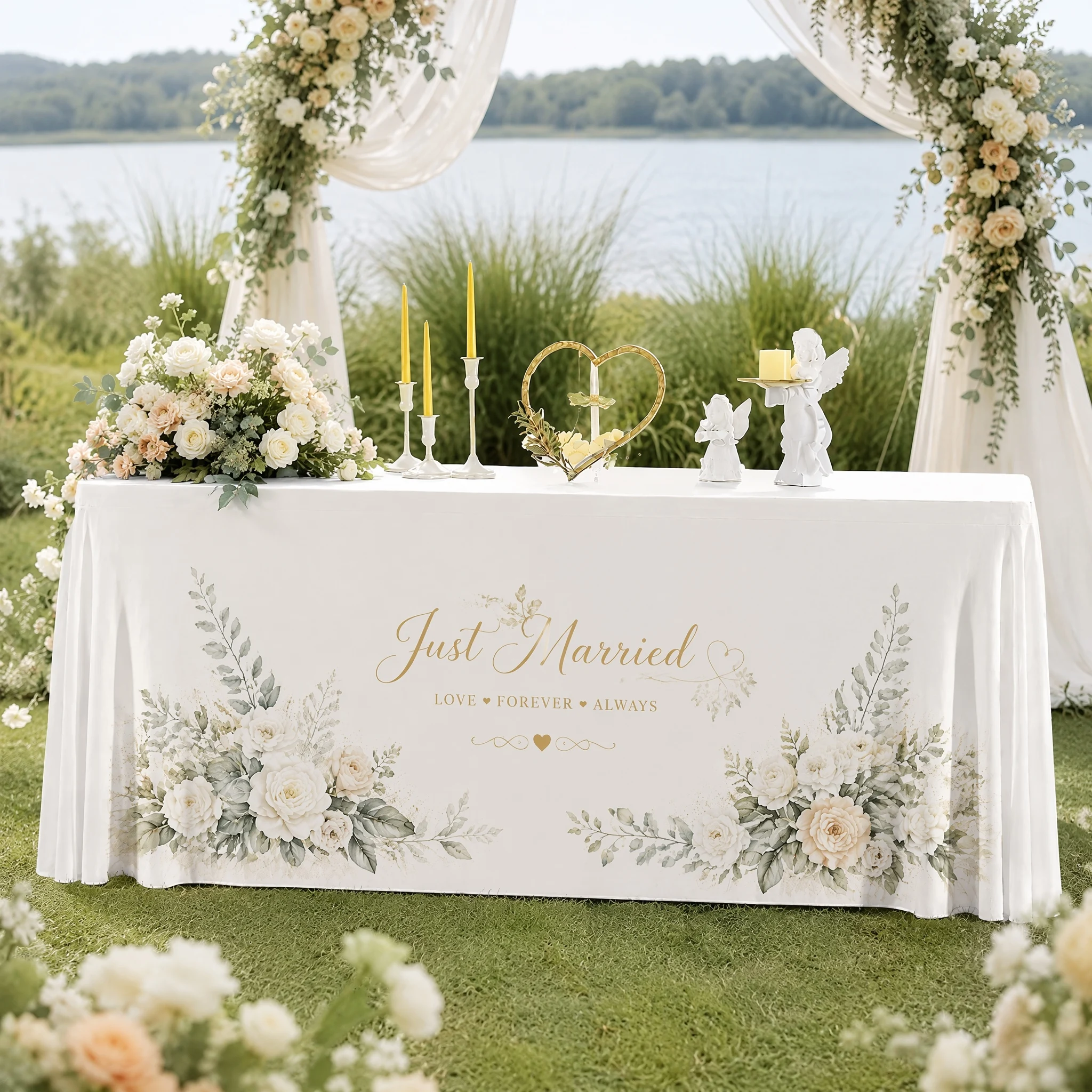 Personalized Wedding Decor Tablecloth Custom Names Floral Printed Table Cover for Wedding Reception Party Supplies