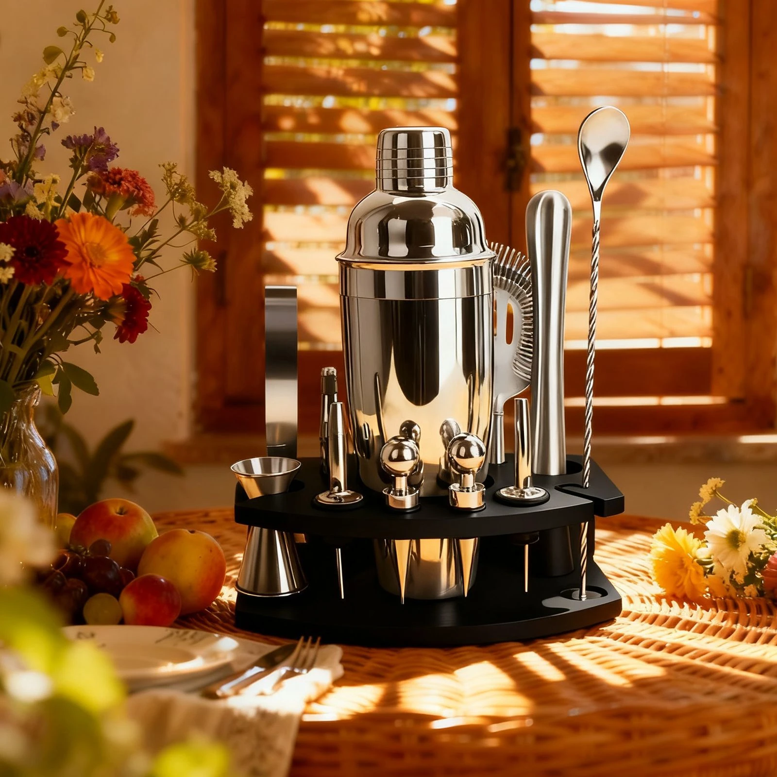 12pcs Cocktail Shaker Set Stainless Steel Bartender Kit Cocktail Mixer Wine Martini Boston Shaker Party Bar Tools