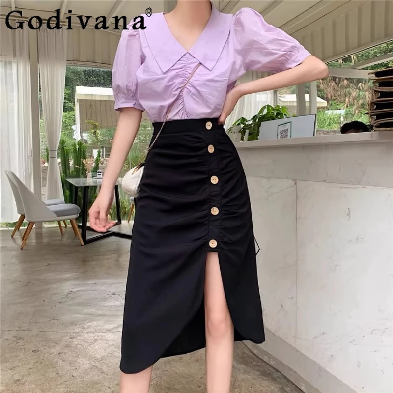 

Большой размер L-4XL, нерегулярная высокая талия, черная корейская юбка средней длины, женская летняя новая сексуальная модная пляжная юбка с разрезом