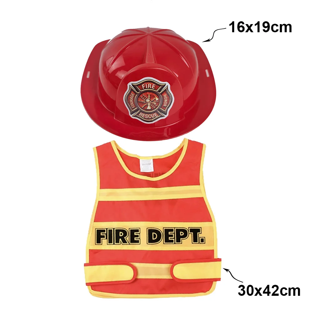 1-10set Firefighter Cosplay Costume Firefighter Hats and Vests Boys Fireman Dress up Fireman Theme Birthday Party Decor Supplies view 2