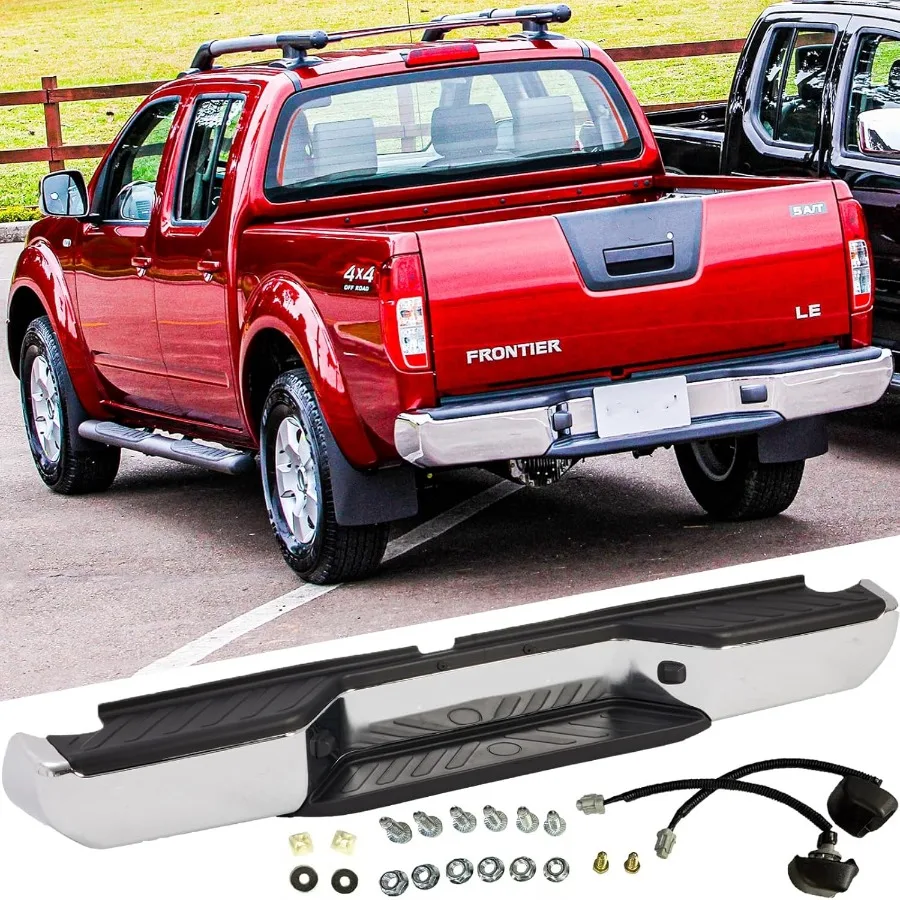 مجموعة المصد الخلفي من الفولاذ لـ 2005-2021 Nissan Frontier بدون ثقوب مستشعر مساعدة الحديقة استبدال المصد الخلفي من الكروم f