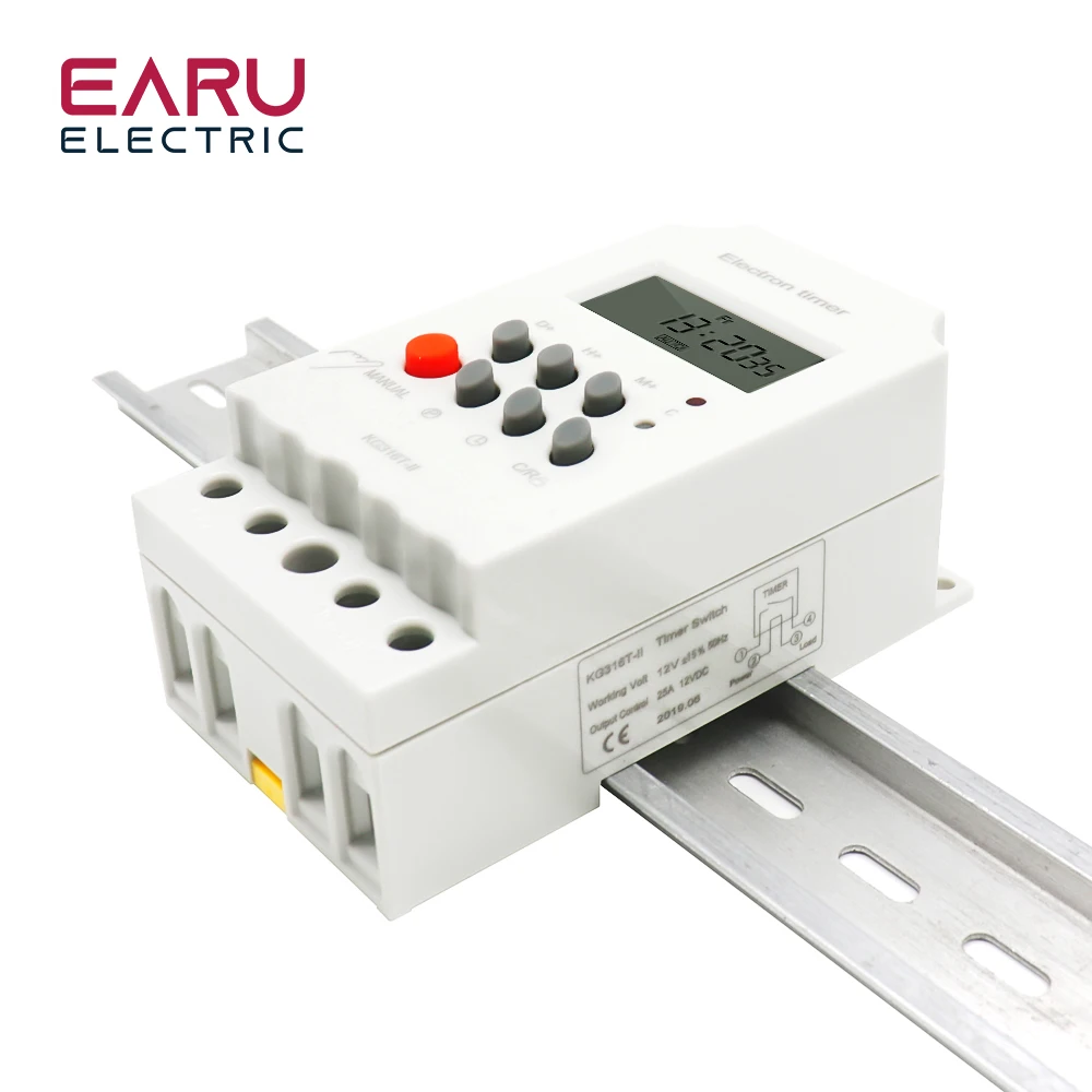 Din Rail Digital Weekly Timer 12V DC Input 7 Days Programmable 24hrs MINI TIMER SWITCH Time Relay Output Load High Power 25A