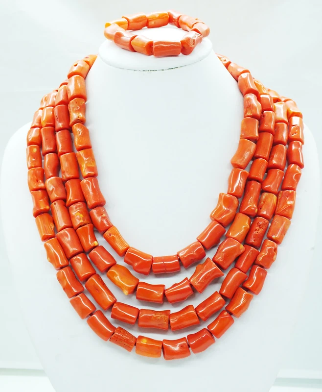 

Its gorgeous, natural 4 layer irregular coral necklace Nigerian African Wedding Beads Jewelry Set