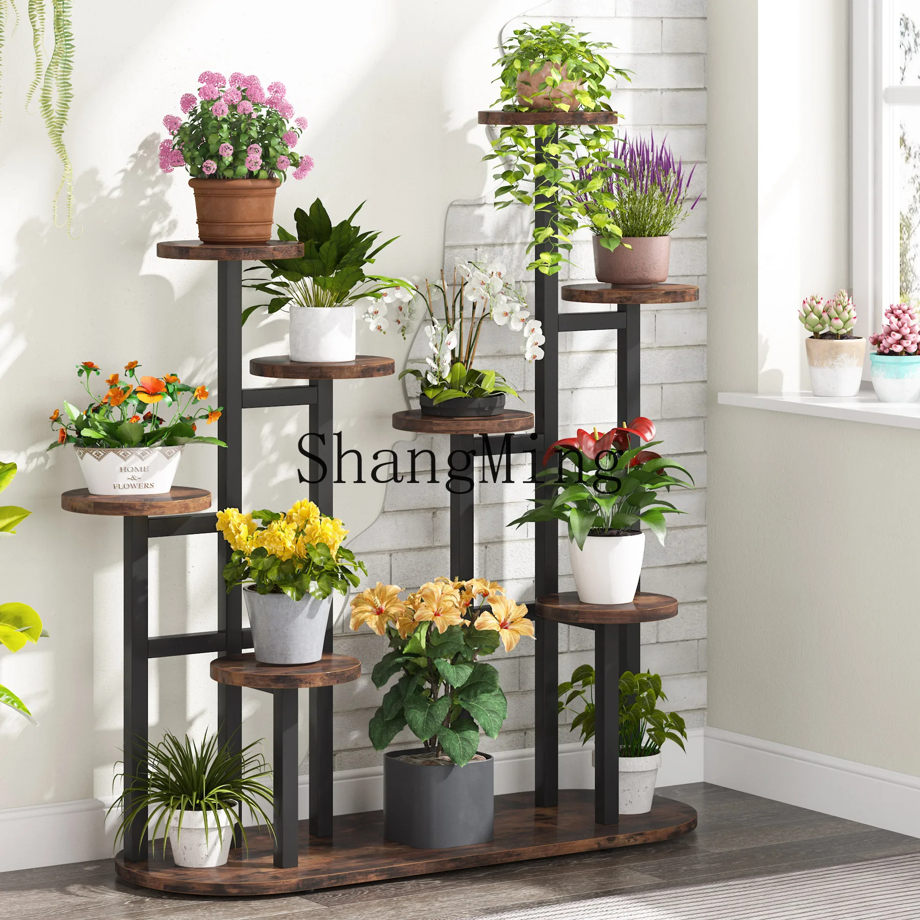 SM  flower rack floor-to-ceiling balcony flower pot shelf interior design climbing vine wrought iron home storage plant rack