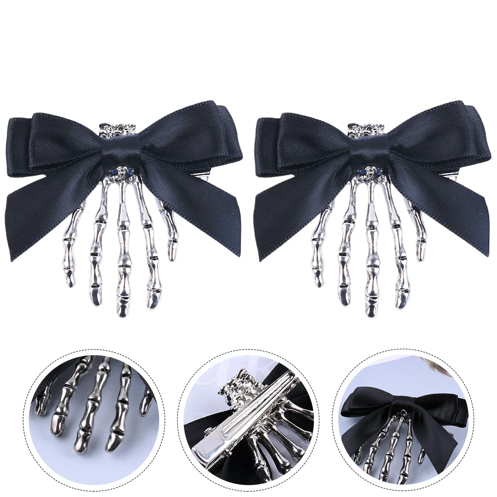

2 pcs Claw Hairpin for Girls Sweet Elegant Bow Skull Halloween Accessories Easy to Wear Comfortable