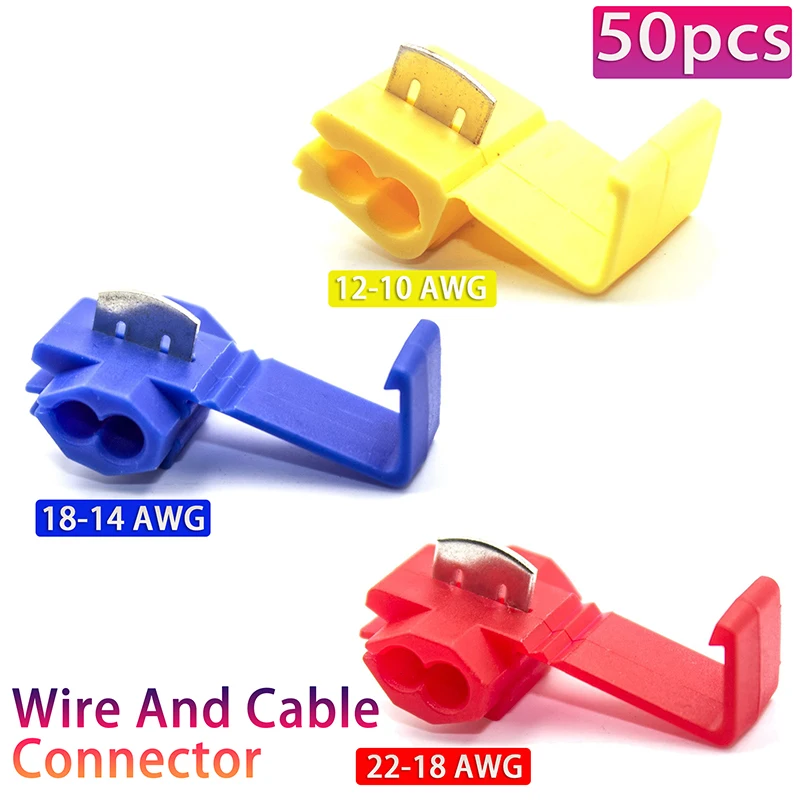 10-50pcs Wire Cable Connectors Scotch Lock Electric Quick Splice Terminals Crimp Non Destructive Without Breaking Line AWG 22-18